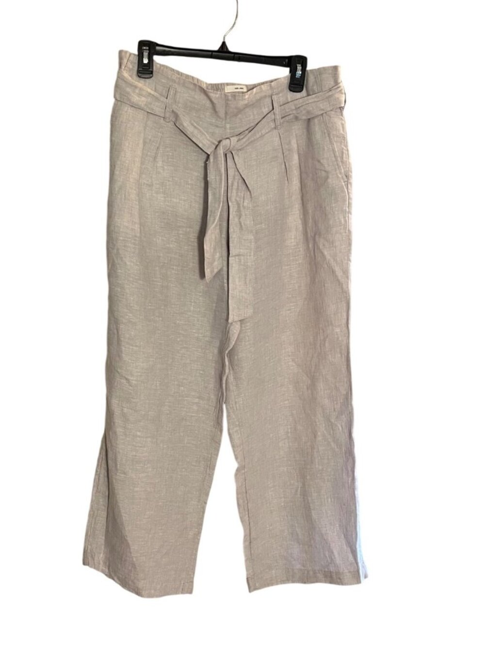 Nicole Miller Women's pleated beltedCropped Pants M Beige 100% Linen beachy